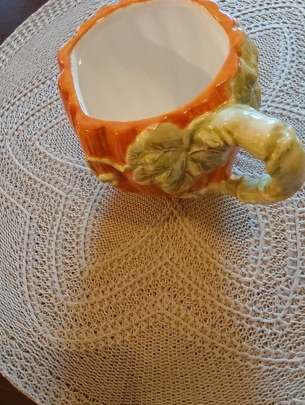 Oxford Orange Ceramic Pumpkin Mug with Green Leaf Handle
